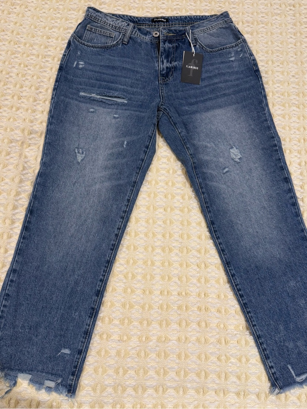 Flamingo Blue Distressed Boyfriend Jeans